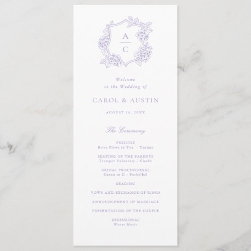 Floral Elegant Purple Hydrangea Wedding Program