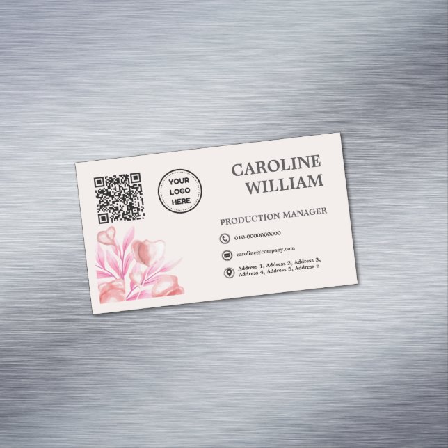 Floral Elegant QR Code Business Logo Card Magnet (In Situ)