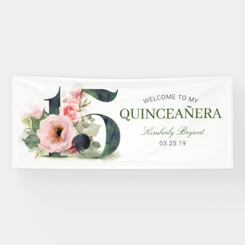 Floral Elegant Quinceanera 15th Birthday Banner