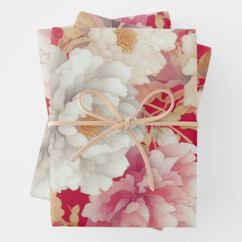 Floral elegant red wrapping paper sheets