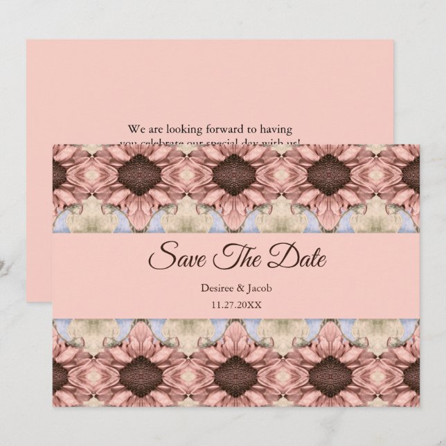 Floral Elegant Rose Gold Blush Pink Save The Date Announcement (Front/Back)