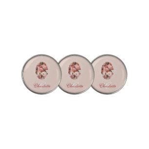 Floral Elegant Rose Pink Golfer Lover Monogram Golf Ball Marker