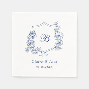Floral Elegant Roses Crest Royal Blue Monogram Napkins
