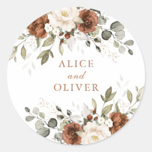 Floral Elegant Rust Ivory Greenery Envelope Classic Round Sticker