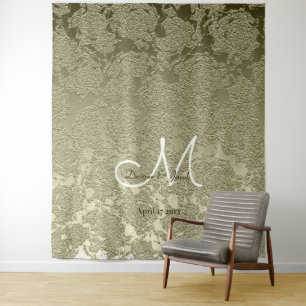 Floral Elegant Sage Green Ivory Monogram Backdrop