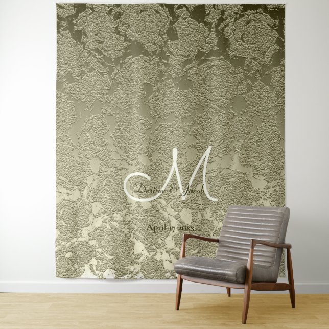 Floral Elegant Sage Green Ivory Monogram Backdrop (In Situ)