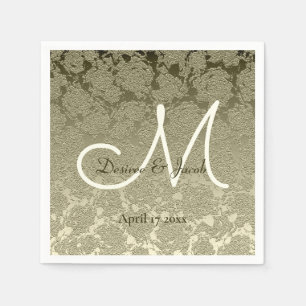 Floral Elegant Sage Green Ivory Monogram Wedding Napkins
