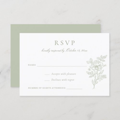 Floral Elegant Sage Green Wedding RSVP Invitation