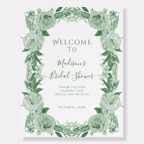 Floral Elegant Sage n White Bridal Shower Welcome  Foam Board