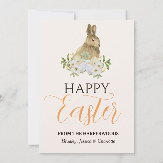 Floral Elegant Script Easter Family Easter Bunny Holiday Card (Front)
