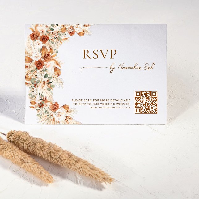 Floral Elegant Script Wedding Website QR Code RSVP Card (Creator Uploaded)