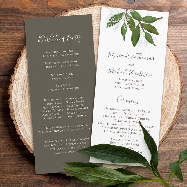 Floral Elegant Simple Wedding Ceremony Leaves Program (Creator Uploaded)
