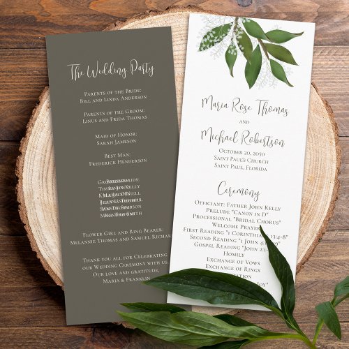 Floral Elegant Simple Wedding Ceremony Leaves Program