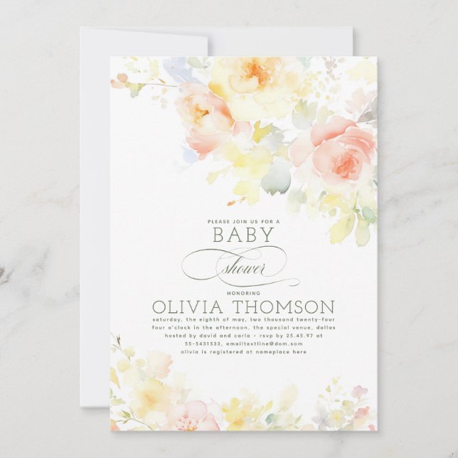 Floral Elegant Soft Summer Baby Shower Invitation (Front)