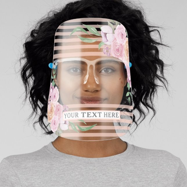 Floral Elegant Striped "Your Text Here" Face Shield (Insitu)