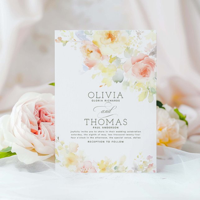 Floral Elegant Summer Garden Wedding Invitation (Boho Wedding Invitation)