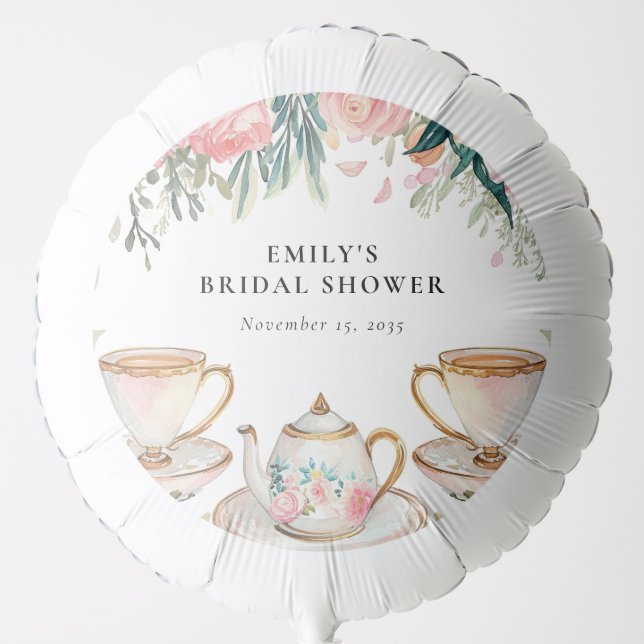 Floral Elegant Tea Party Bridal Shower Balloon (Front)