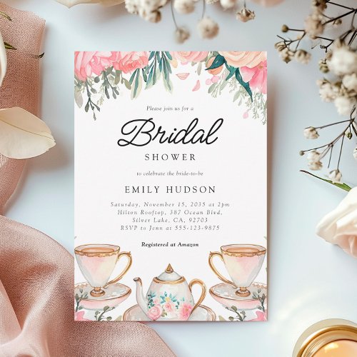 Floral Elegant Tea Party Bridal Shower Invitation