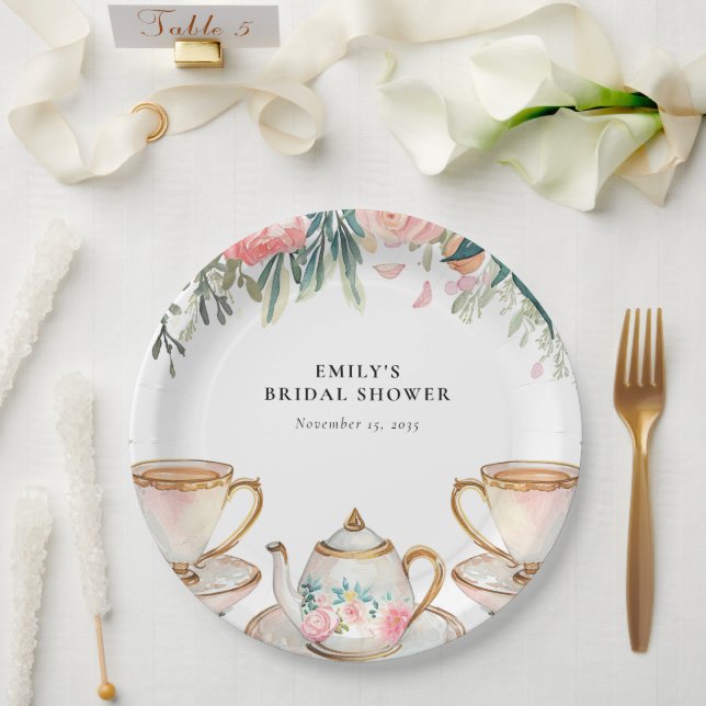 Floral Elegant Tea Party Bridal Shower Paper Plates (Wedding)