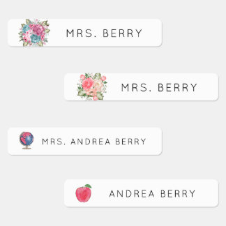 Floral Elegant Teacher Name Book Labels
