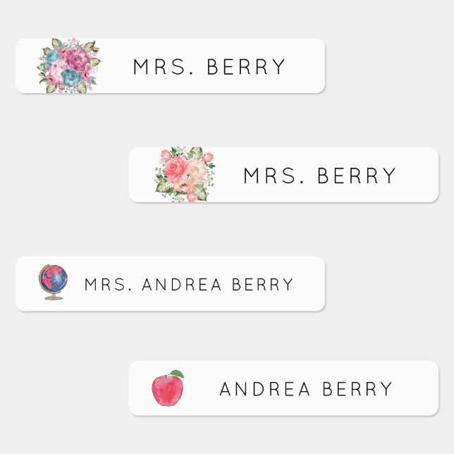 Floral Elegant Teacher Name Book Labels (Group)
