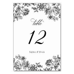 Floral Elegant Vintage Black White Wedding Table Number