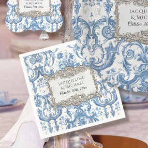 Floral Elegant Vintage Blue n White Silver Bridal Napkins