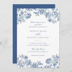 Floral Elegant Vintage Blue Wedding Invitation