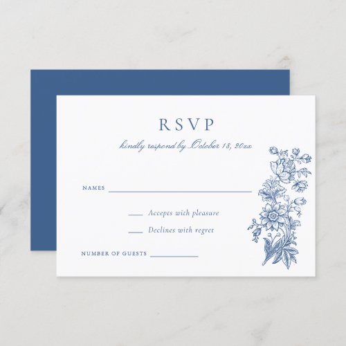 Floral Elegant Vintage Blue Wedding RSVP Invitation