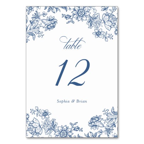 Floral Elegant Vintage Blue Wedding Table Number