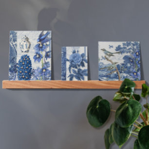 Floral Elegant Vintage Blue White Botanical Birds Picture Ledge