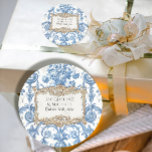 Floral Elegant Vintage Blue White Gold Bridal Classic Round Sticker<br><div class="desc">Classic, traditional yet modern Bridal Shower decor in blue and white for an elegant vintage theme. Graphically designed, 3D looking baroque rococo gold frame is placed over an elegant vintage French or English classic floral wallpaper pattern. Created from a black and white printer's ornament etched frame combined with a small...</div>
