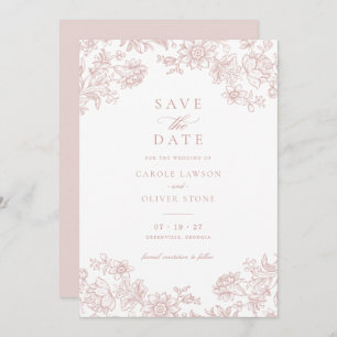 Floral Elegant Vintage Blush Pink Save the Date Invitation