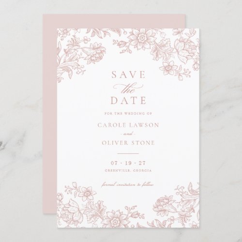 Floral Elegant Vintage Blush Pink Save the Date Invitation