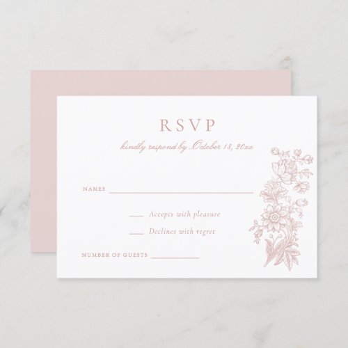 Floral Elegant Vintage Blush Pink Wedding RSVP Invitation