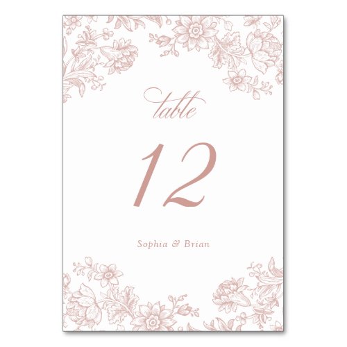 Floral Elegant Vintage Blush Pink Wedding Table Number