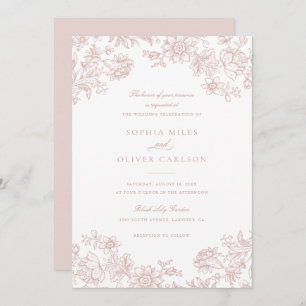Floral Elegant Vintage Blush Rose Wedding Invitation