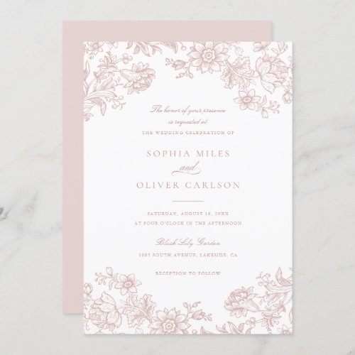 Floral Elegant Vintage Blush Rose Wedding Invitation