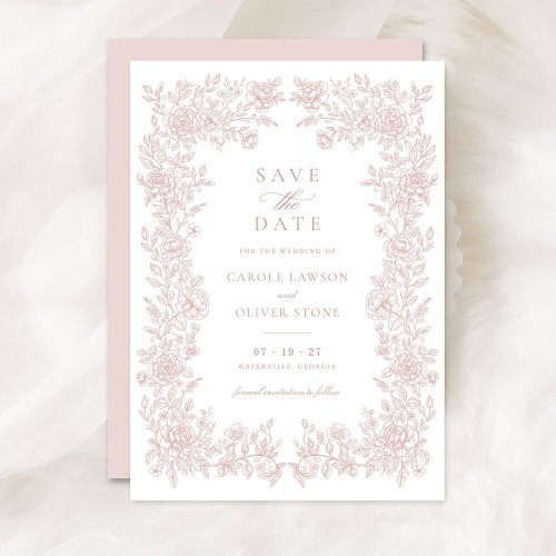 Floral Elegant Vintage Blush Wedding Save the Date Invitation