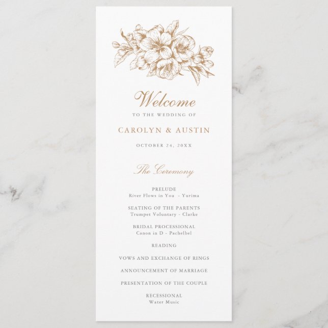 Floral Elegant Vintage Botanical Blue Wedding Program (Front)