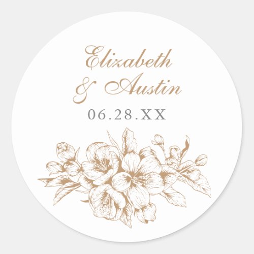 Floral Elegant Vintage Botanical Wedding Envelope Classic Round Sticker
