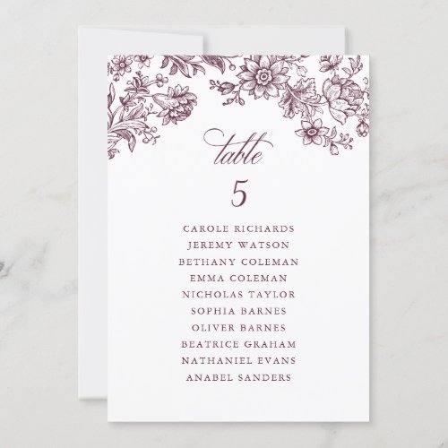 Floral Elegant Vintage Burgundy Seating Chart Card