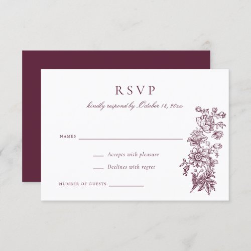 Floral Elegant Vintage Burgundy Wedding RSVP Invitation