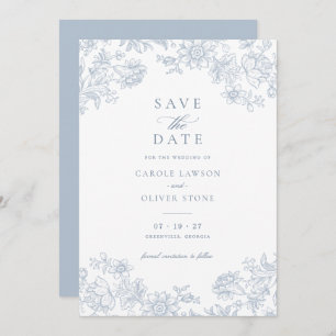 Floral Elegant Vintage Dusty Blue Save the Date Invitation
