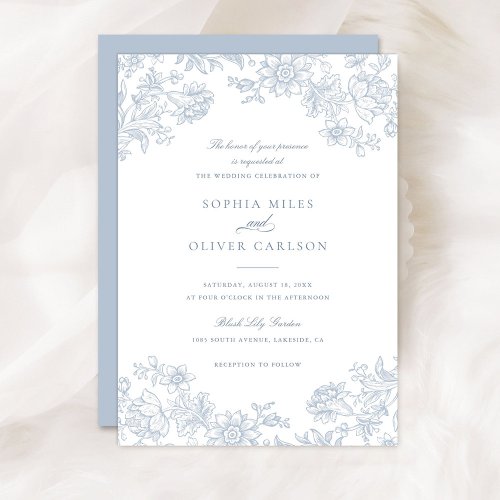 Floral Elegant Vintage Dusty Blue Wedding Invitation