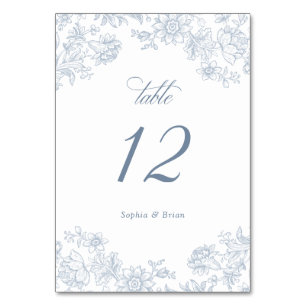 Floral Elegant Vintage Dusty Blue Wedding Table Number