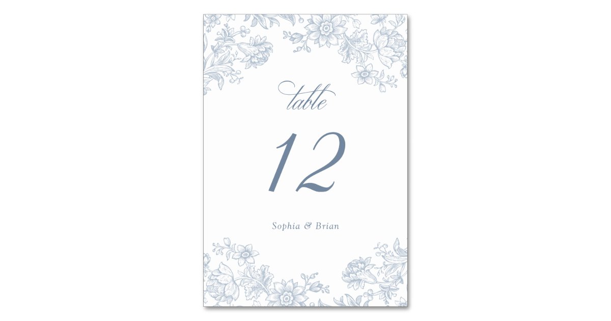 Floral Elegant Vintage Dusty Blue Wedding Table Number | Zazzle