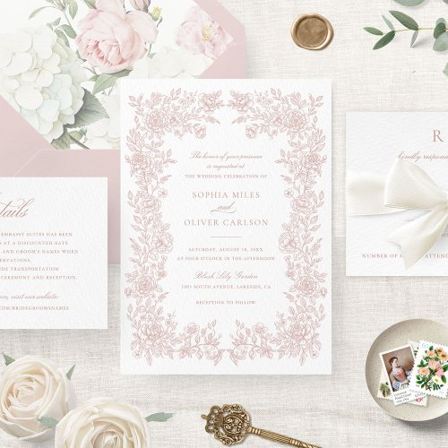 Floral Elegant Vintage Frame Wedding Invitation