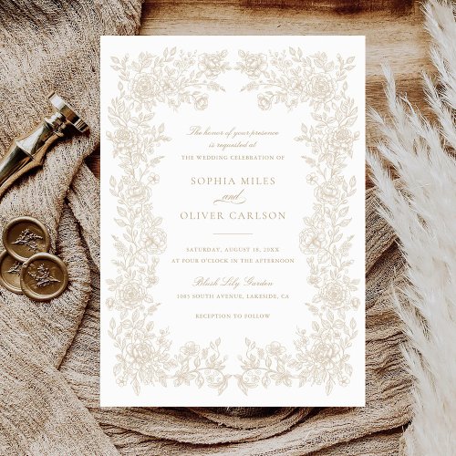 Floral Elegant Vintage Frame Wedding Invitation