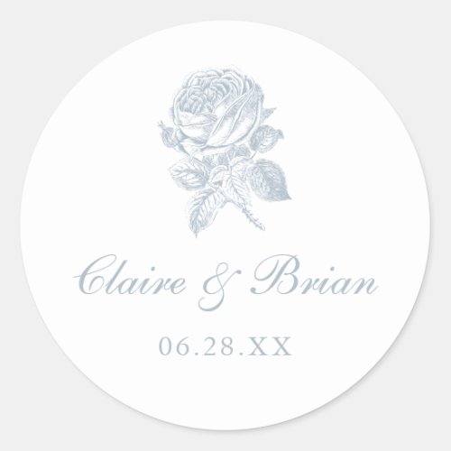 Floral Elegant Vintage French Roses Blue Wedding Classic Round Sticker